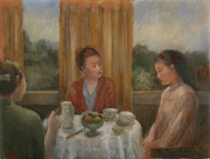 Trois générations. Huile sur toile de Dominique Trémois Chazot.